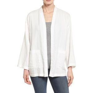 Eileen Fisher White Organic Cotton Gauze Boxy Long Jacket